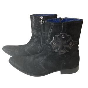 Mark Nason Italy Black Suede Moto Harness Boots Cross Medallion Zip Mens 10